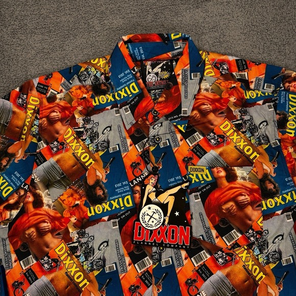 Dixxon Flannel Co The Articles Shirt Mens‎ Medium Orange Pin Up Magazine Party - Picture 2 of 8